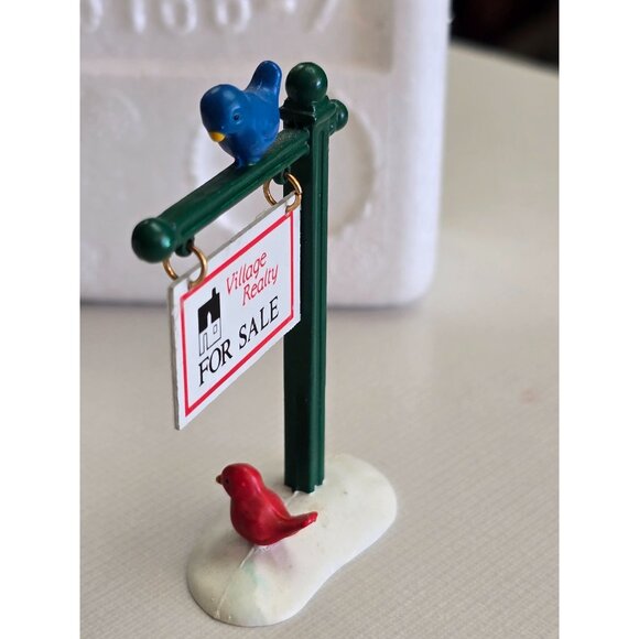 Miniature Signpost Figurine With "For Sale By Owner" & "Sold" Sign Featuring Bir - Picture 8 of 9